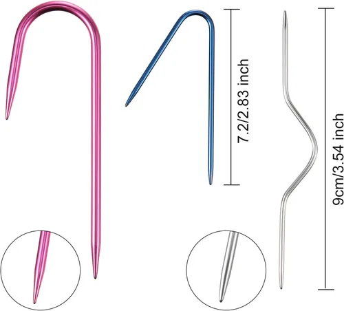 Miniatura 4 de WILLBOND 9 soportes para puntada de cable, agujas de cable de aluminio de colores mixtos, broche de seguridad, herramienta de tejer suéter, agujas