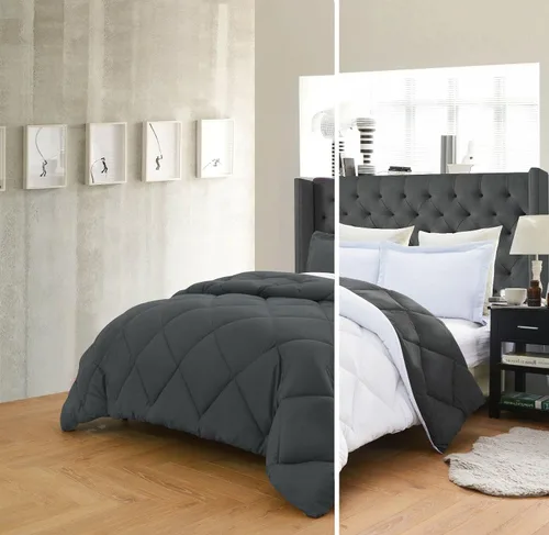 Empire Home Juego de edredón reversible y fundas de almohada de 3 piezas en 10 combinaciones de colores, alternativa al plumón (blanco/gris, Queen)