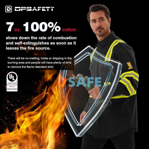 Miniatura 3 de Camisas FR para hombre, 7 onzas, de alta visibilidad, resistentes al fuego, CAT2, camisa de soldadura CAT2, 100% algodón, de alta visibilidad