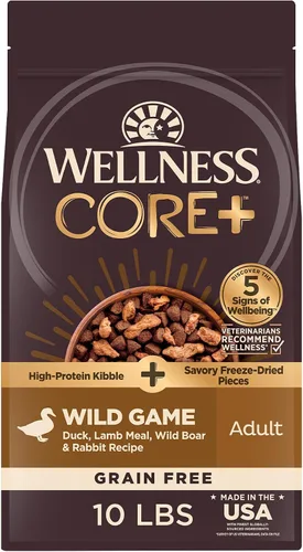 Miniatura 11 de Wellness CORE+ Alimento seco para perros con trozos liofilizados, sin granos, alta proteína, natural, receta de caza silvestre con pato, cordero