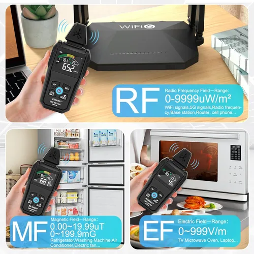 Miniatura 3 de Detector de radiación de medidor EMF, detector de EMF 5 en 1, detector de campo magnético y radiofrecuencia para humedad de temperatura EF MF RF