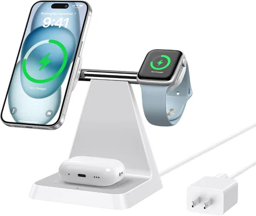Miniatura 11 de Estación de carga para múltiples dispositivos Apple: Woruda 3 en 1 Soporte de cargador inalámbrico magnético para iPhone Mag Safe - Base de carga
