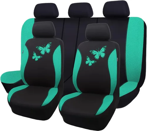 Miniatura 22 de Flying Banner - Juego completo de fundas para asiento de automóvil Butterfly, estilo universal de moda para mujer, para banco trasero (divisible)