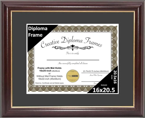 Miniatura 63 de Creative Picture Frames Marco para Diploma de Caoba con Borde Dorado de 12x16 pulgadas con Vidrio y Paspartú Negro y Colgadores de Pared Instalados