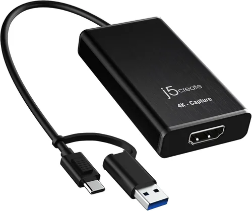 j5create Tarjeta de captura de video HDMI 4K, enlace de cámara DSLR, adaptador de captura de juegos para juegos en vivo, transmisión, transmisión,