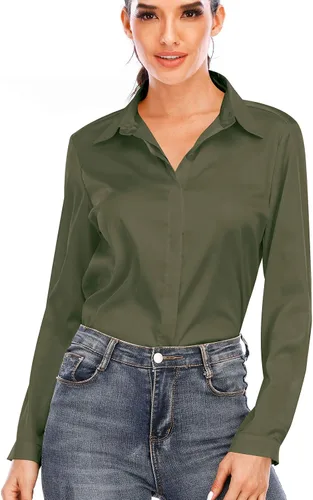 Miniatura 7 de Blusa de seda de manga larga para mujer informal para oficina trabajo