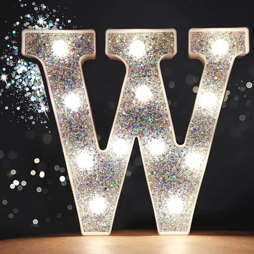 Miniatura 14 de Pooqla - Letras con luces LED para decoraciones de cumpleaños plateadas, letras de marquesina LED para decoración de habitación de adolescentes