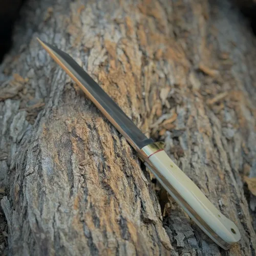 Miniatura 6 de Hecho a mano caza hoja fija Tanto cuchillo con funda de cuero cuchillo de acero al carbono al aire libre para desollar camping aventura para dotado