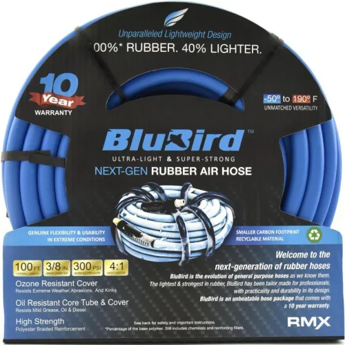 Miniatura 10 de BLUBIRD BB3810 - Manguera de aire de goma de 3/8 pulgadas x 10 pies, 100% goma, más ligera, más fuerte, más flexible, 300 PSI, 50F a 190F grados