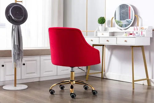 Miniatura 4 de Silla de trabajo cómoda para oficina en casa con ruedas, linda silla de escritorio giratoria ajustable de tocador moderna tapizada en terciopelo