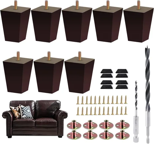 Miniatura 13 de Juego de 4 patas de sofá cuadradas para cama, patas de repuesto de madera de 2 pulgadas para muebles, color marrón oscuro