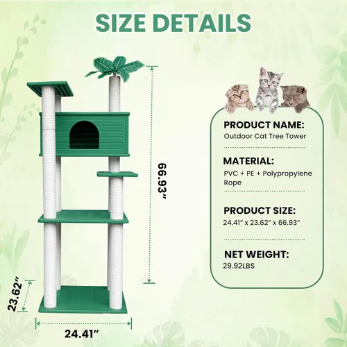 Miniatura 7 de Torre de árbol para gatos resistente a la intemperie de 66 pulgadas de alto, multinivel, condominio grande para gatos con tablero de PVC y postes