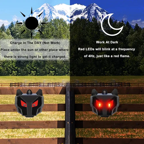 Miniatura 3 de Phosooy Repelente solar de animales, juego de 4 centinelas disuasorias de animales con luces LED rojas parpadeantes que ahuyentan mapache, ciervo
