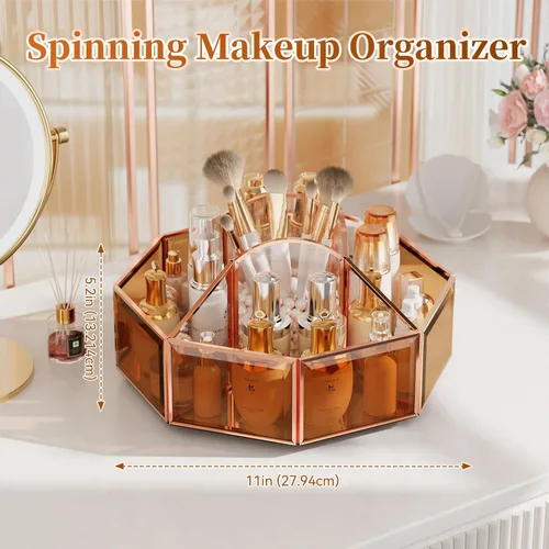 Miniatura 6 de CoralHouse Organizador de maquillaje giratorio de 360° con soporte para brochas de maquillaje para encimera, almacenamiento de baño, cuidado