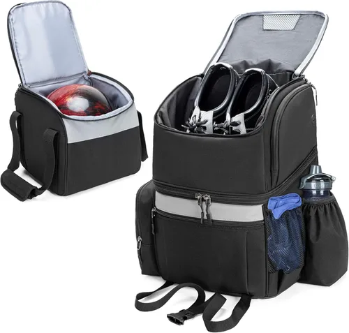 Goburos Mochila de bolos con bolsa interior, bolsa de bola con soporte de madera y compartimento para zapatos, se adapta a zapatos de hombre talla