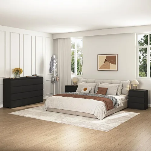 Miniatura 9 de Cómoda negra de 12 cajones para dormitorio, cómoda moderna con cajones profundos de 63 pulgadas, cómoda de almacenamiento ancha y larga, muebles