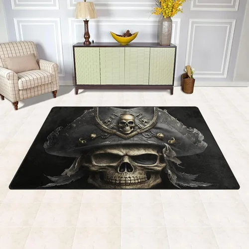 Miniatura 4 de Vnurnrn Alfombra de área – Calavera pirata, suave lavable para interiores y exteriores, decoración del hogar, sala de estar, comedor, dormitorio
