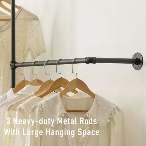 Miniatura 5 de Perchero industrial para ropa de pared con rieles de ropa de tubería, barras multiusos para colgar ropa resistente, ahorro de espacio, organizador