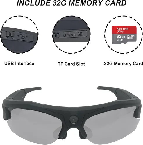 Miniatura 4 de Lentes de sol con cámara WiFi, lentes de video 4K HD 1080P con lente polarizada UV 400 para ciclismo, camping, conducción, viajes