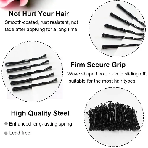 Miniatura 3 de Mini horquillas negras con bonito estuche, 200 CT 1.38 pulgadas, pequeños horquillas para moños, horquillas de pelo premium para niños, niñas