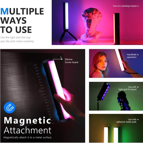 Miniatura 5 de NEEWER Barra de luz de video LED RGB, barra táctil y control de aplicación, varita magnética de iluminación de fotografía portátil, regulable 3200K