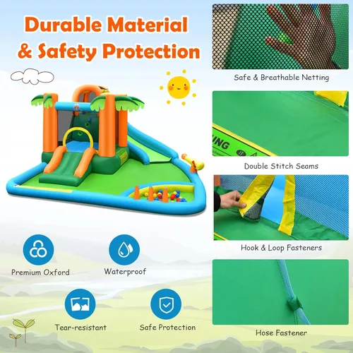 Miniatura 4 de HONEY JOY Tobogán acuático inflable, parque acuático gigante 7 en 1, casa hinchable para patio trasero al aire libre, pared de escalada, toboganes