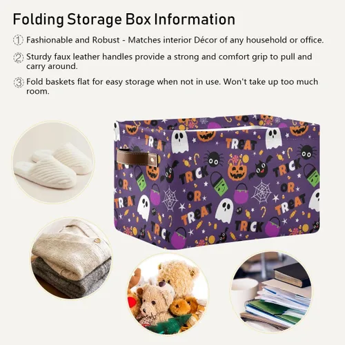 Miniatura 5 de Cesta de Almacenamiento Morada Happy Halloween Cestas de Tela para Cocina Calabaza Calavera Fantasma Murciélago Truco o Trato Contenedores Abiertos