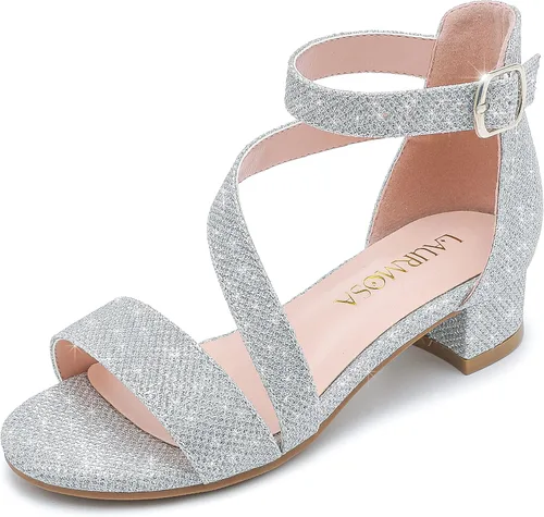 Sandalias para niñas, tacones para niños, puntera abierta, correa al tobillo, zapatos de vestir, flores para boda, fiesta para niños pequeños y