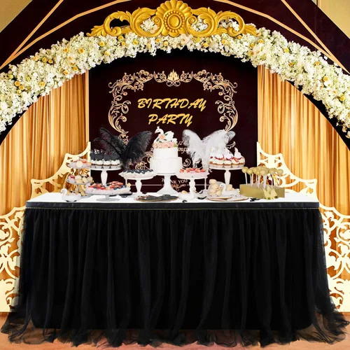 Miniatura 12 de Suppromo - Falda de mesa con tutú de calidad superior, con 3 capas de malla, plisada, de tul, para fiestas, bodas, baby shower, fiestas de Rosa