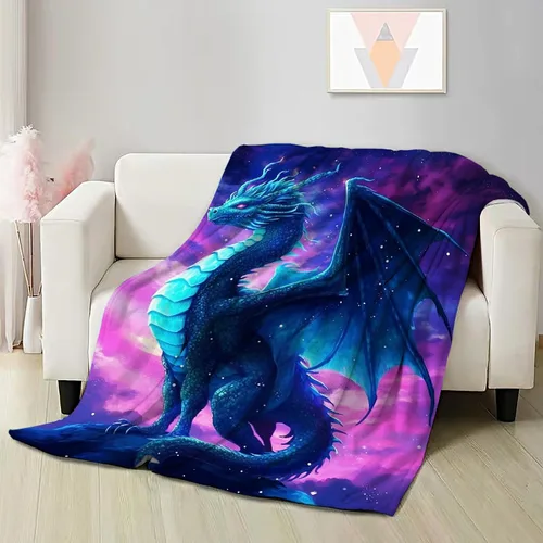 Miniatura 2 de Manta de Dragón Azul, Regalo para Mujeres, Hombres, Niñas, Niños, Amantes de Dragones, Manta de Franela Suave Azul para Sala de Estar, Sofá, Sillón