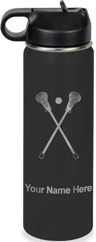 Miniatura 18 de LaserGram Botella de agua personalizada, palitos de lacrosse, acero inoxidable de doble pared aislada al vacío con popote superior, regalo grabado
