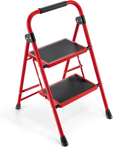 KINGRACK - Escalera de 2 peldaños, plegable de 2 escalones, para cocina con pedal ancho antideslizante, pequeña escalera de cocina con pasamanos,