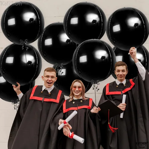 Miniatura 2 de KatchOn, Globos negros enormes – 22 pulgadas, paquete de 12 Globos redondos de aluminio negro 4D para decoraciones de cumpleaños negras