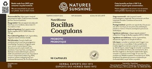 Miniatura 4 de Nature's Sunshine Bacillus Coagulans, NutriBiome - 90 Vegicaps