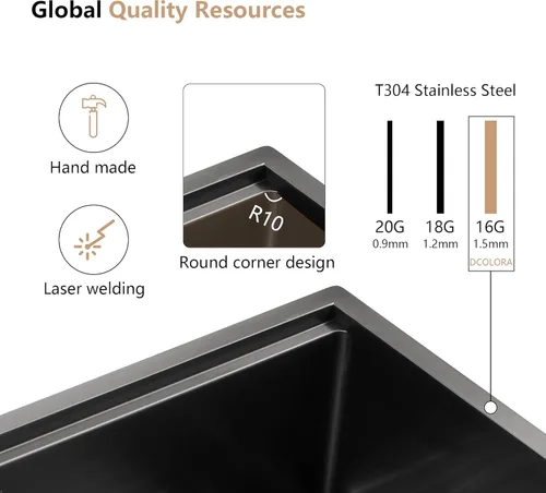 Miniatura 4 de Fregadero Dcolora de 30 Pulgadas para Instalación Bajo Encimera Negro de Acero Inoxidable Fregadero de Cocina Bajo Encimera Estación de Trabajo