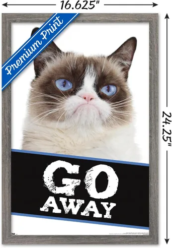 Miniatura 3 de Trends International Grumpy Cat - Póster de pared con texto en inglés «Go Away», 14.725 x 22.375 pulgadas, versión enmarcada de madera de granero