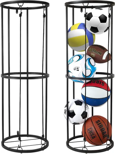 Miniatura 7 de Gran estante de almacenamiento de pelotas de garaje con ruedas – Organizador de equipo deportivo rodante independiente – Portabalones