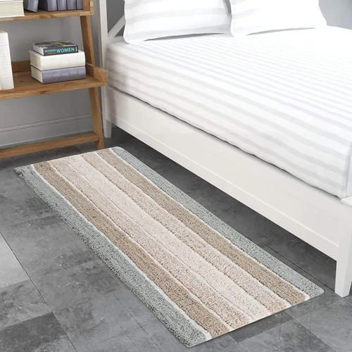 Miniatura 6 de Alfombra de baño de algodón con rayas alpinas de 24 x 60 pulgadas, color beige gris, antideslizante, ultrasuave, de lujo, ideal para baño, cocina