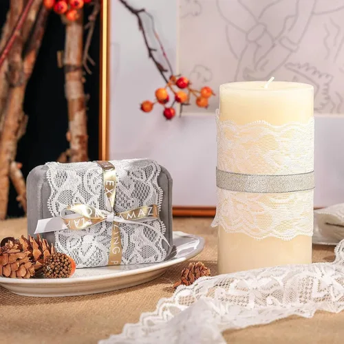 Miniatura 7 de VGOODALL Cinta de encaje de boda nupcial de 3 pulgadas de ancho, 10 yardas, ribete elástico de encaje floral para decoración, envoltura de regalos