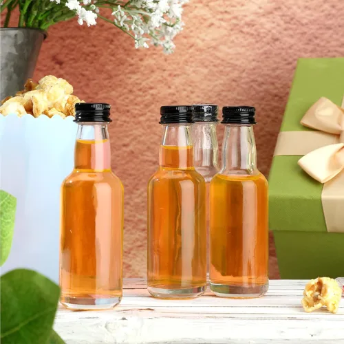Miniatura 5 de Didaey 24 botellas pequeñas de licor de vidrio con tapas, pequeñas botellas de vino vacías reutilizables con tapa de rosca negra de aluminio