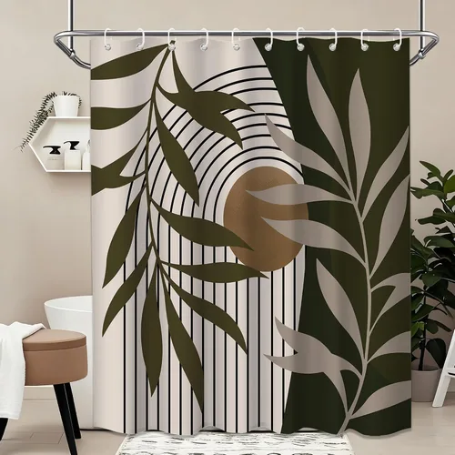 Miniatura 71 de Cortina de ducha bohemia en negro y gris, cortinas de ducha modernas de mediados de siglo negro y gris para baño, juego de tela impermeable