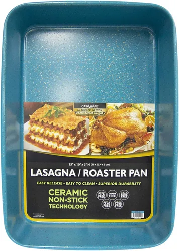 casaWare Serie Ultimate de 15 x 10 x 3 pulgadas Peso Comercial con Revestimiento Cerámico Antiadherente Bandeja para Lasaña/Asado (Granito Azul)