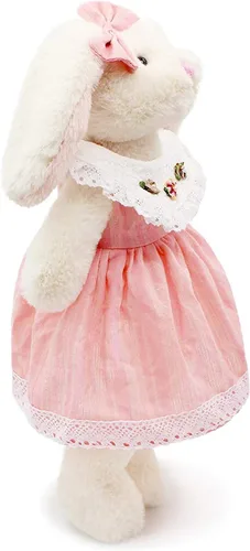 Miniatura 3 de Oitscute Pequeño y suave conejo de peluche de 15 pulgadas, juguete para bebés y niñas (conejo blanco con vestido de encaje rosa)