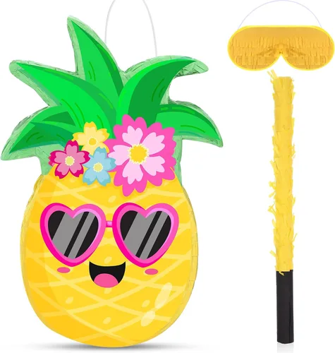 Miniatura 6 de Threan Piñata de cerdo pequeño, Aloha Luau, decoraciones de fiesta, piñata de cerdo rosa con palo para los ojos vendados, suministros de fiesta
