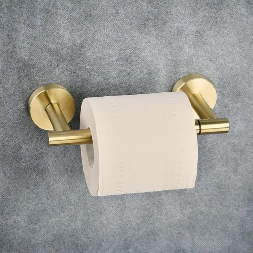 Miniatura 4 de Soporte de papel higiénico dorado cepillado para baño, soporte de rollo de papel higiénico giratorio de doble poste, soporte de TP desmontable