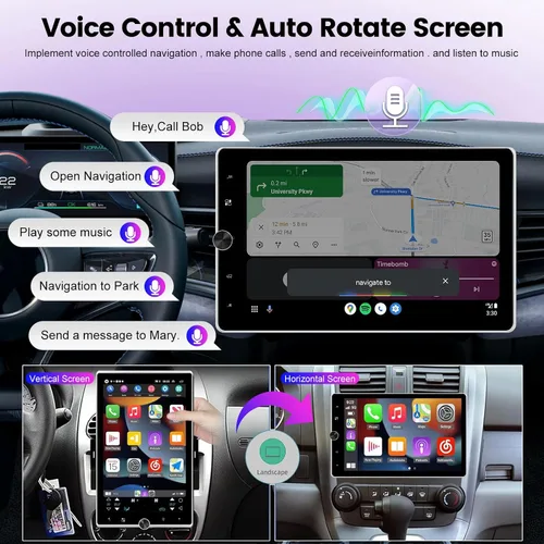 Miniatura 5 de 2+64G Android Single DIN 10.4 pulgadas Rotación vertical Pantalla táctil Radio de coche con Bluetooth, CarPlay inalámbrico y Android Auto, WiFi