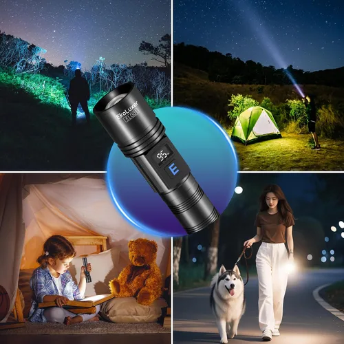 Miniatura 9 de Paquete de 3 linternas recargables de altos lúmenes, linterna súper brillante con pantalla digital LCD, linterna LED ajustable de 5 modos, linternas