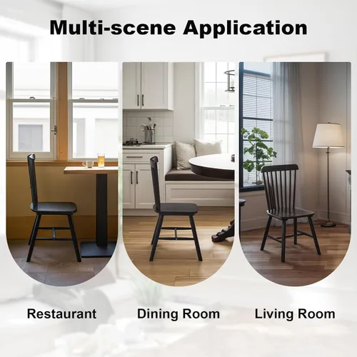 Miniatura 6 de Juego de 8 sillas de comedor estilo granja, sillas Windsor de madera de goma maciza con respaldo de husillo, muebles modernos de mediados de siglo