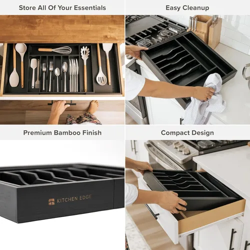 Miniatura 3 de KitchenEdge Organizador Premium de Cubiertos, Vajilla y Utensilios para Cajones de Cocina, Grado Contractual Apto para Alimentos, Expandible de 18 a