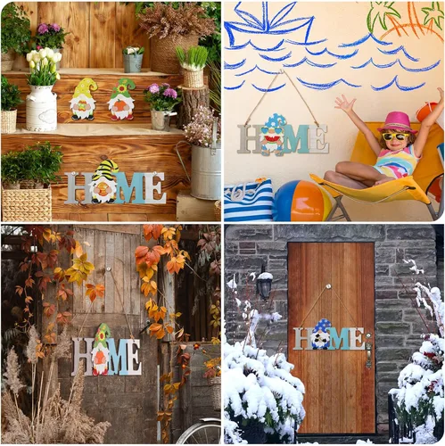 Miniatura 3 de 13 piezas de gnomo intercambiable para el hogar, letrero de madera 3D para Navidad, invierno, decoración de puerta de temporada, decoración rústica